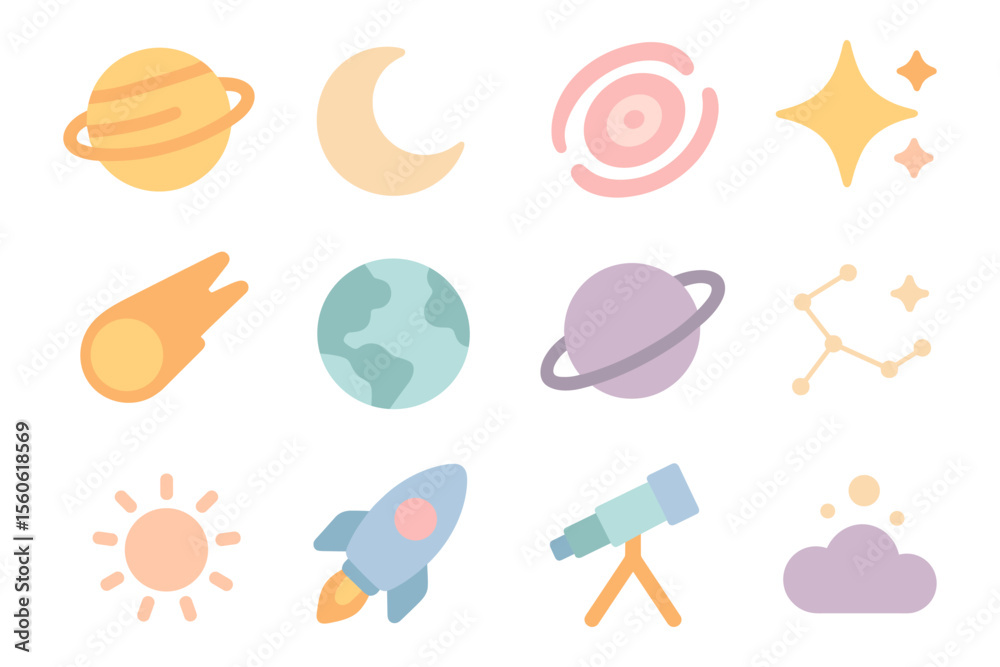Wall mural celestial objects and space elements vector illustration for educational and design use in flat styl