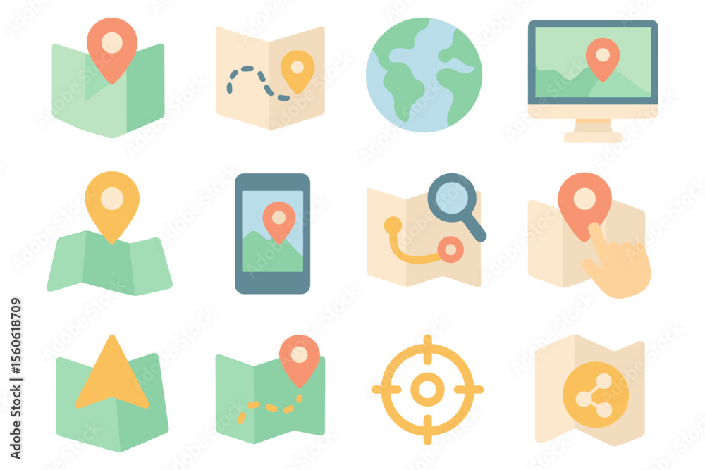 Fototapete navigation and map vector illustration: flat style icons for design and interfaces