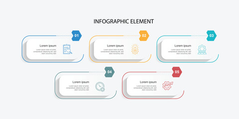 Vector infographic template element. 5 step journey with icons. Workflow layout, information graphic, presentation template.
