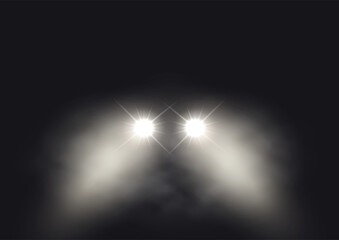 Car headlights in a foggy atmosphere