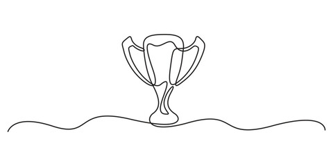 Continuous one line drawing of trophy cup. Single line illustration of trophy. Award and victory, business concept. Editable outline. Pro vector