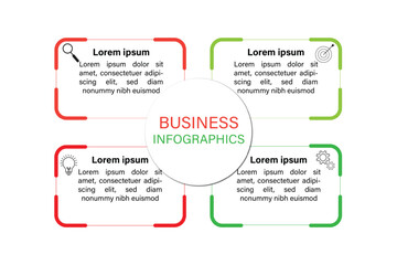 Business infographic template design with 4 steps. Infographic template of business which can be used for presentations banners, workflow layout, annual report, web design.