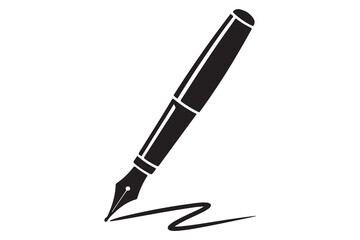 Black fountain pen vector minimalist silhouette icon illustration with white background
