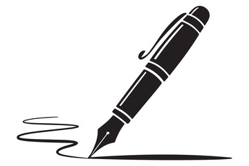 Black fountain pen vector minimalist silhouette icon illustration with white background
