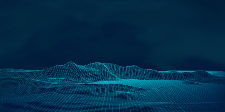 digital landscape with techno wireframe design 1704