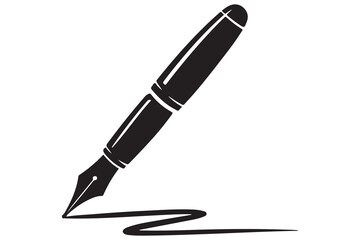 Black fountain pen vector minimalist silhouette icon illustration with white background
