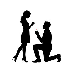 Silhouette of Love: A romantic scene of a man kneeling to propose to a woman, their silhouettes telling a story of love and commitment.