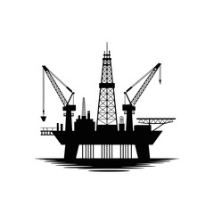 Offshore Oil Rig Silhouette: A bold, stark silhouette of an offshore oil rig stands against an empty sky, a symbol of the energy sector and industry.