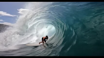 Surfer riding inside a barreling wave during summer vacation - Powered by Adobe