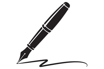 Black fountain pen vector minimalist silhouette icon illustration with white background

