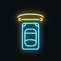 Neon sign depicting a car being lifted by a magnet, symbolizing a unique concept related to transportation, technology, or innovation