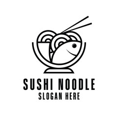 sushi noodle logo design concept with poke and chopstick icon