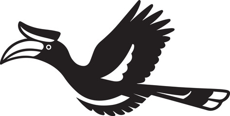 Flying hornbill bird silhouette design, Tropical bird vector in mid flight © jakircreativedesign