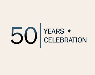 50 years celebration, modern minimalist horizontal vector. blue light background, star. events, anniversaries