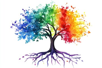 Vibrant rainbow tree with extensive roots