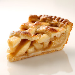 Golden slice of apple pie on warm background &mdash; classic dessert styled for food visuals.