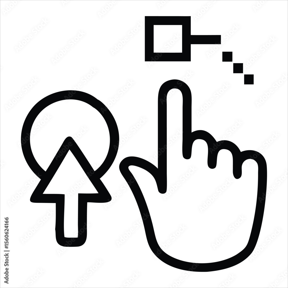 Fototapete Digital cursor hand icon with a pixelated pointer and click action isolated on white background