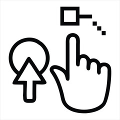 Digital cursor hand icon with a pixelated pointer and click action isolated on white background