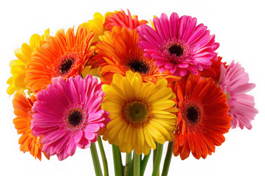 Vibrant gerbera daisy bouquet in bright colors on a transparent background