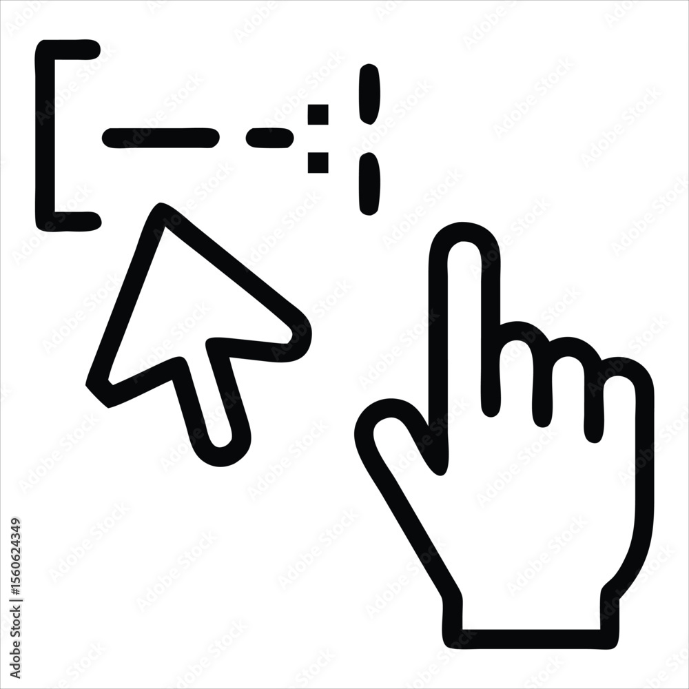 Fototapete Digital cursor clicking a pixelated hand icon representing user interaction and web design elements isolated on white background