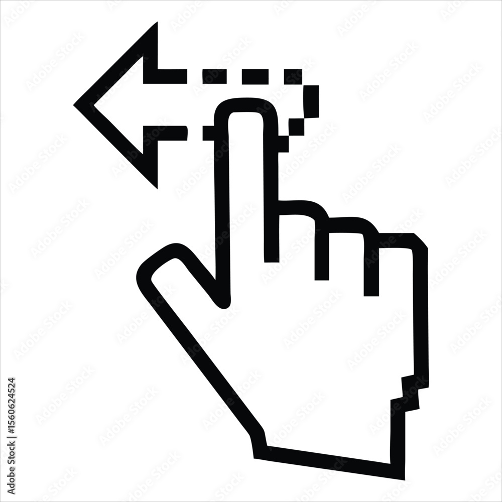 Fototapete Digital cursor arrow pointing with a pixelated hand icon representing a computer click action isolated on white background