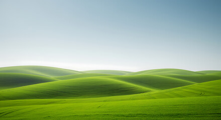Rolling green hills under a pale sky rolling landscape