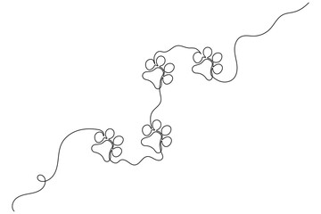 Simple continuous line dog paw illustration in minimalist vector outline drawing