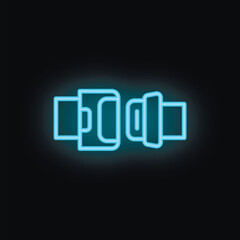 Blue neon icon of a seat belt glowing on a black background