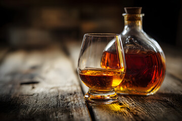 cognac on the wooden table