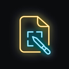 Neon sign representing editing with pen tool, evoking digital content creation, graphic design, and online document editing