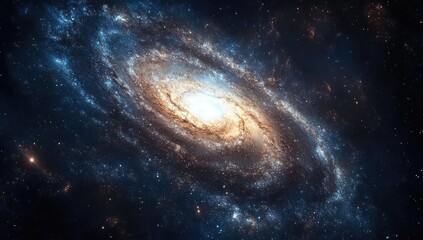 Naklejka premium Spiral galaxy, vibrant colors, swirling arms, cosmic dust