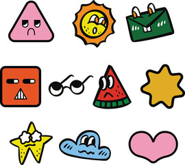 10 Retro Sticker Vector Illustration