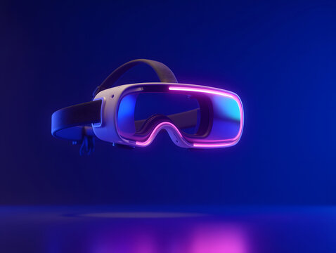 Cartoon VR glasses 3D rendering illustration, virtual reality future technology metaverse concept background