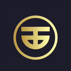 Golden abstract emblem on dark background circle symbol