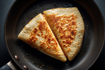 Deliciously toasted flatbreads cooking in a skillet on a stove during breakfast preparations