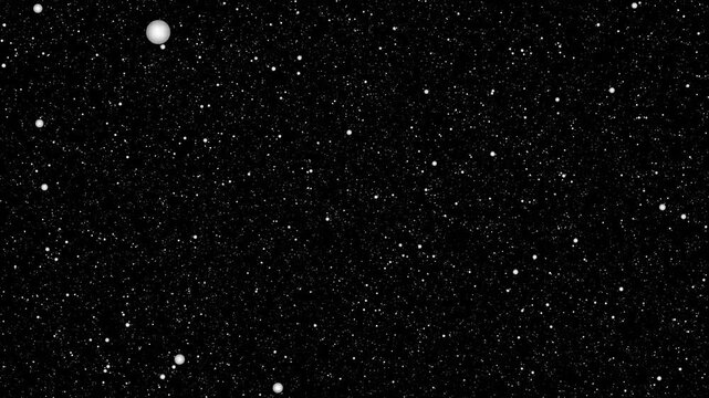 Flying through realistic starfield from outer space with stars motion. particles dark space.