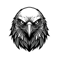 Monochrome Eagle Head Illustration with Intricate Feather Details and Intense Gaze a Symbol of Strength and Freedom