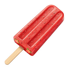 Delicious strawberry popsicle with chia seeds and fresh fruit isolated on transparent background