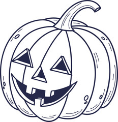 Scary Jack-o'-lantern Halloween pumpkin isolated on white, a spooky autumn holiday symbol