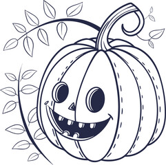 Funny jack-o'-lantern vector illustration with a cute, smiling pumpkin face, perfect as a Halloween icon or symbol