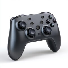 Modern black gaming controller with analog sticks and buttons isolated on white background