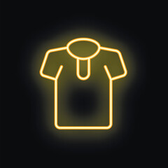 Neon yellow t shirt glowing on black background, simple clothing line icon