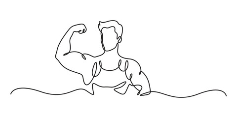 Man shows bicep fist hand continuous one line drawing. Fitness and gym concept. Vector illustration