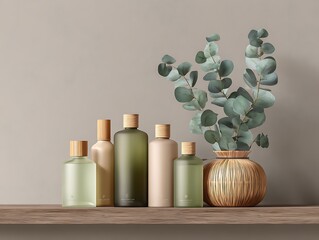 Elegant Diffuse Oil Bottles Mockup with Rattan Misting Bottle – High-Resolution Studio Render