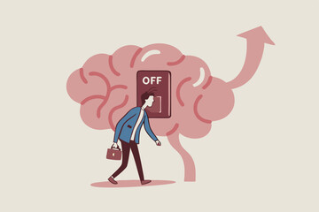 Turn on brain to think, creativity, thought or concentration, smart thinking or emotional intelligence, mindset, wisdom and knowledge concept, smart businessman genius turn on switch on his own brain.