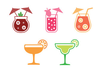 Refreshing Summer Cocktails icon set vector on transparent background.