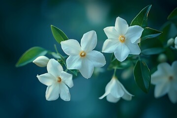 Fototapeta premium The night-blooming jasmine quietly blossoms at night, its pure white petals emitting a rich fragrance