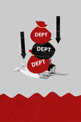 Creative design composite trend artwork collage of down bankruptcy earnings business finance...