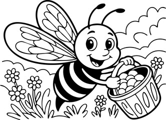 Fototapeta premium Happy Bee with Honey Basket