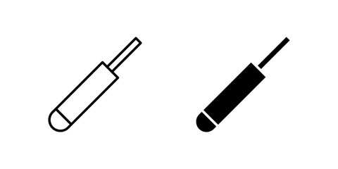 Dynamic cricket bat and ball icon set for sports, games, and athletic competition. Perfect for recreation, team sports, and hobby themes.